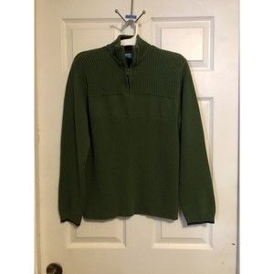 82 Zero Youth Green Turtleneck 100% Cotton Ribbed Sweater/Zipper Size XL